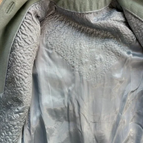 Vintage Teal Blue Wool Lined Dress Coat Cuffs - Picture 13 of 16